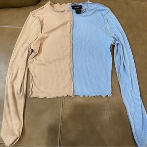 Two-Tone Ribbed Long Sleeve Top